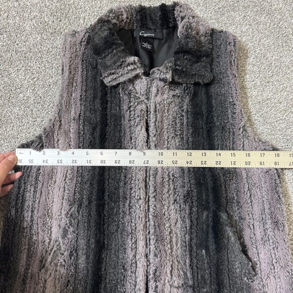 Cejon Vest Womens Small Gray Black Faux Fur Ombre Striped Hook Eye Pockets Lined - Picture 15 of 16